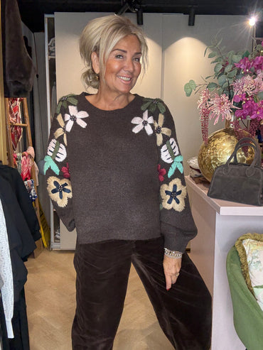 Flower Trui Donker Bruin