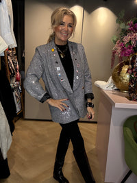 Colbert Zwart ruitje Shimmer met Broches