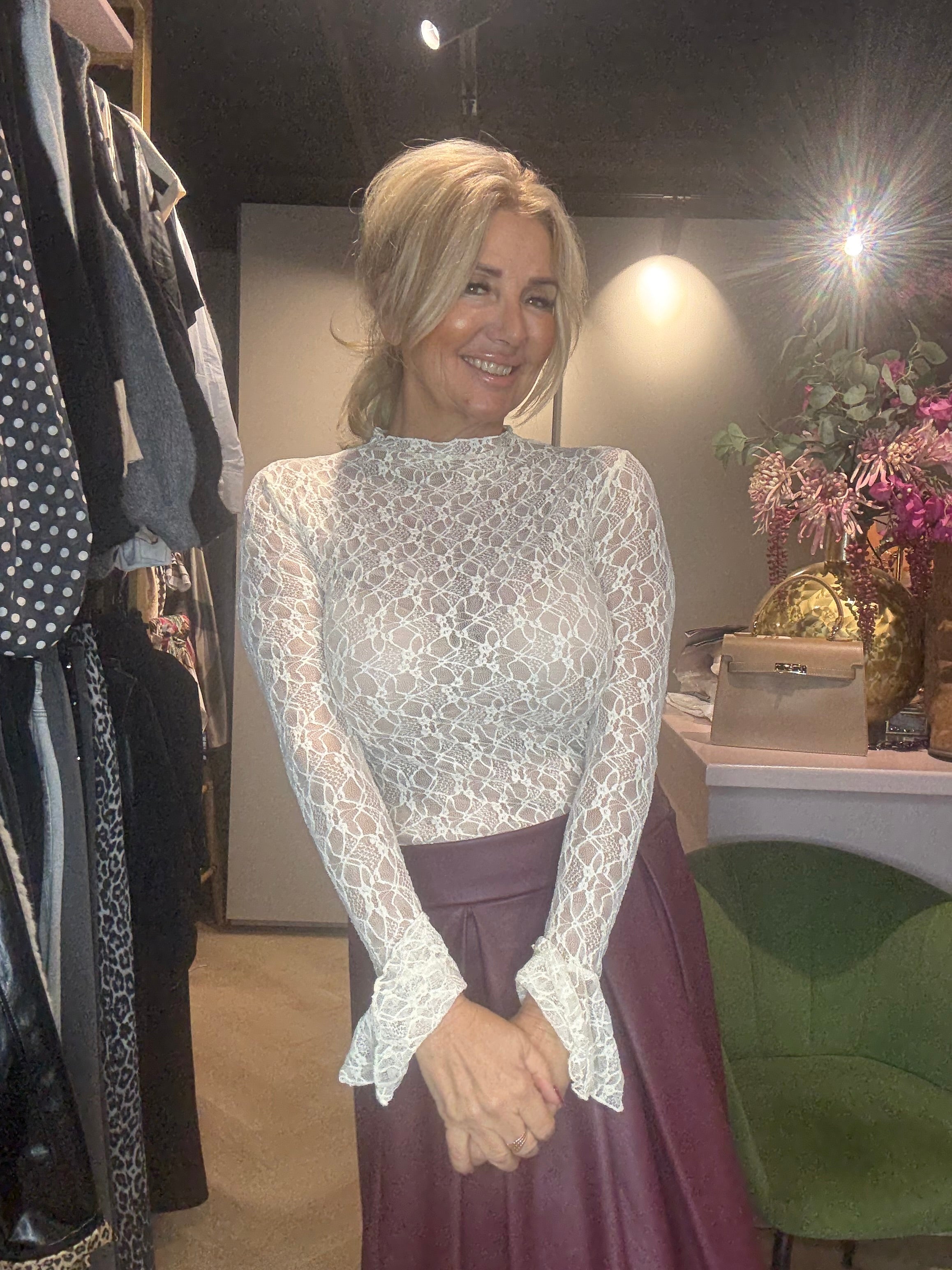 Lace top beige stretch Trompet mouw