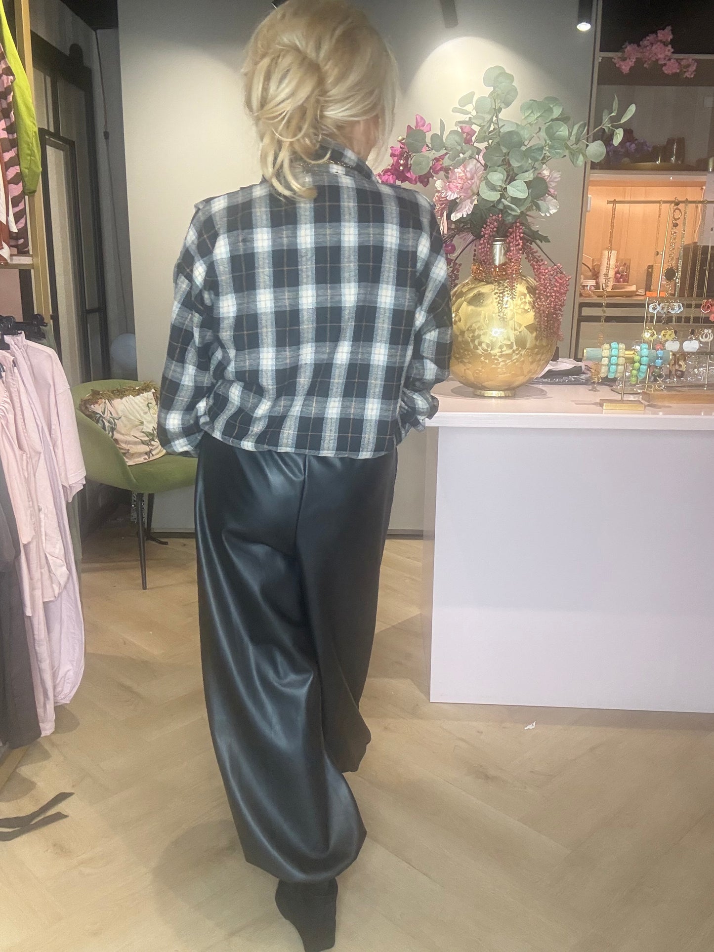 Flanelljakke med tern, sort, knapper
