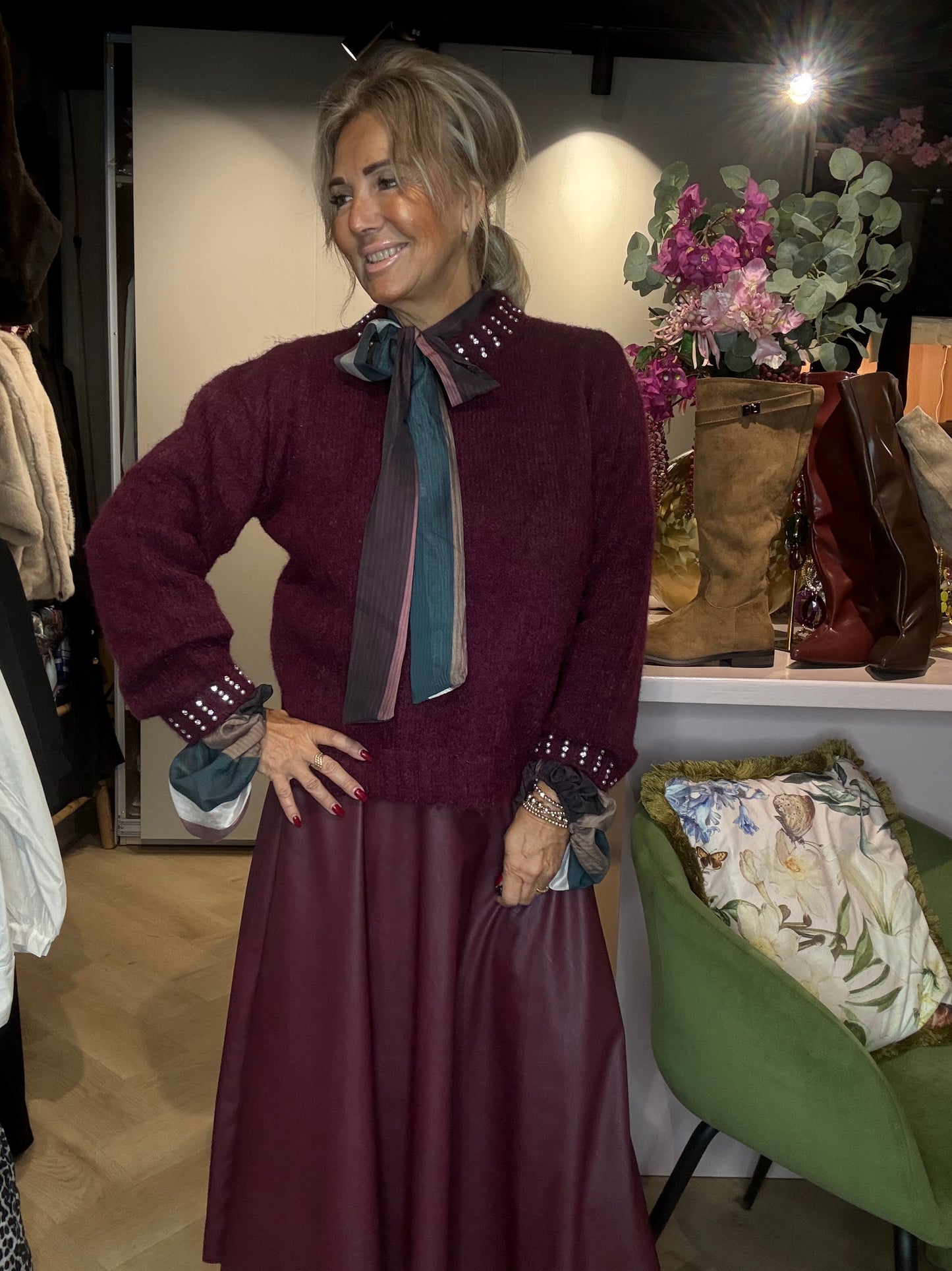 Rok Bordeaux rood Leatherlook