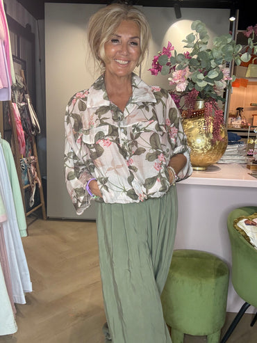 Bluse Bomber Grün Blume