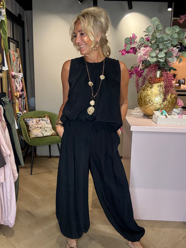 Blouse Plooi Mouwloos Zwart