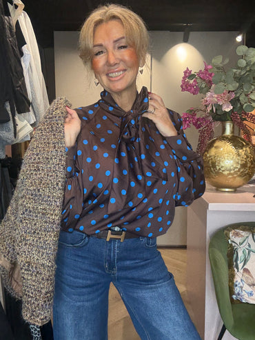 Polkadot blouse Bruin /Cobalt stip