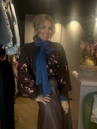 Trui Bruin Pailletten Bloem