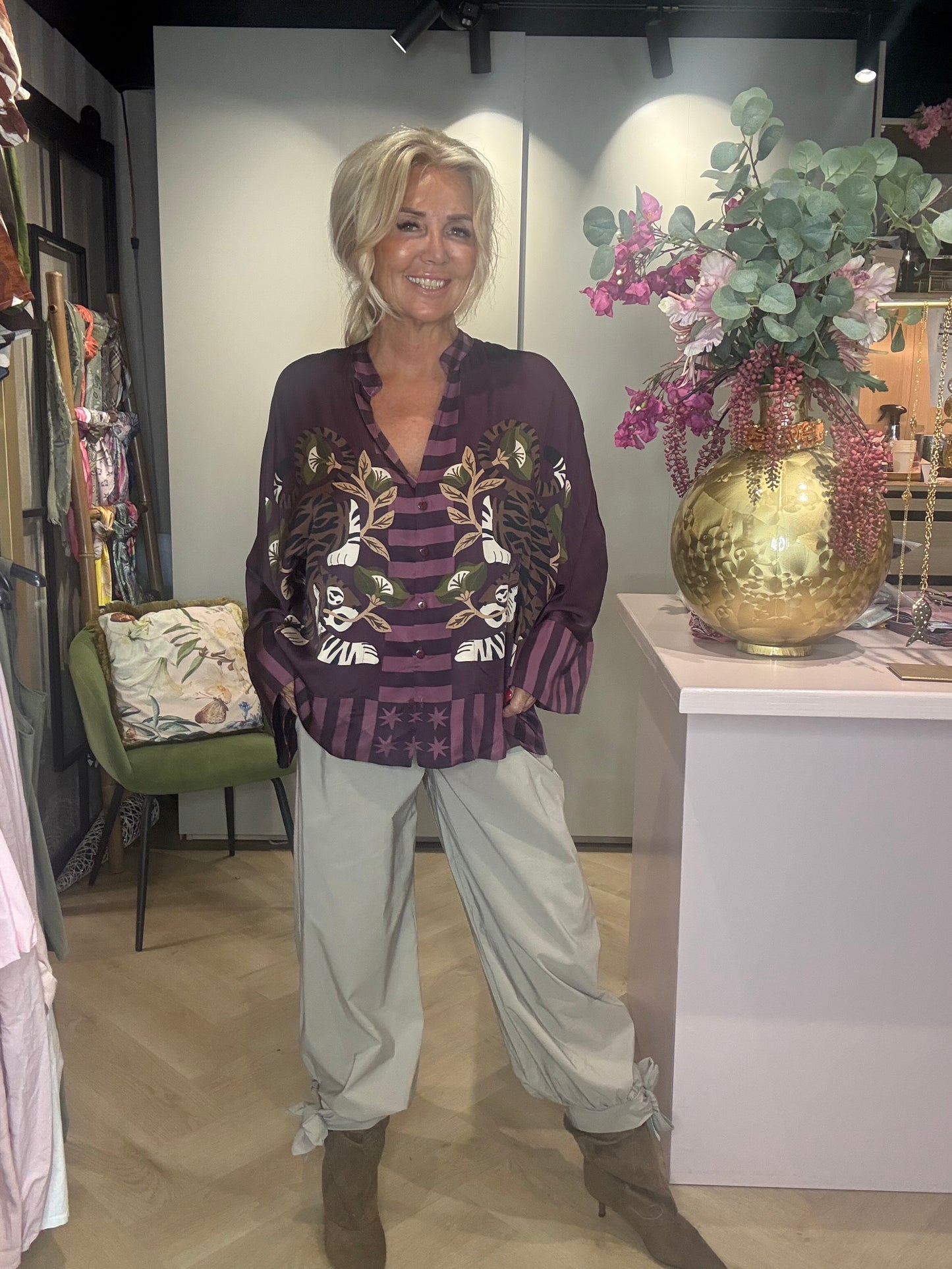 Pantalon Jiss vert sauge et beige
