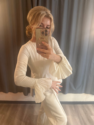 Haut manches trompette Crème et Taupe Céline