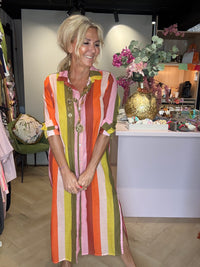 Striped orange button-down dress