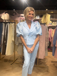 Triple Nine Blazer BLS3911 Korte Mouw Gouden knopen en Satijn afwerking | Licht Blauw