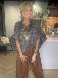 Blouse Emma à carreaux gris camel