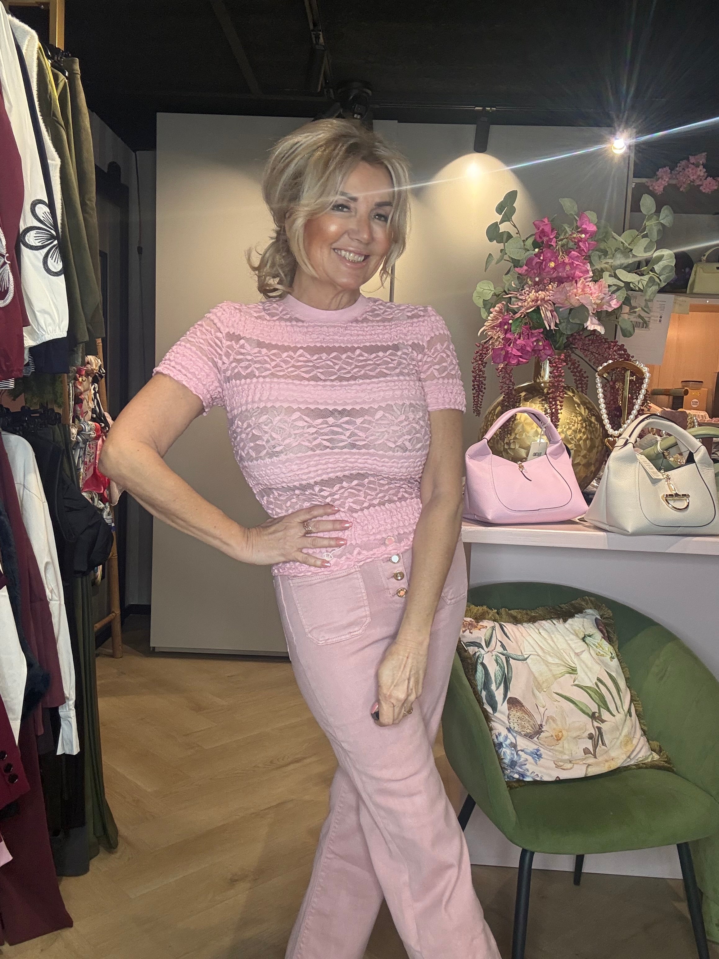 Kanten shirt korte mouw Rose