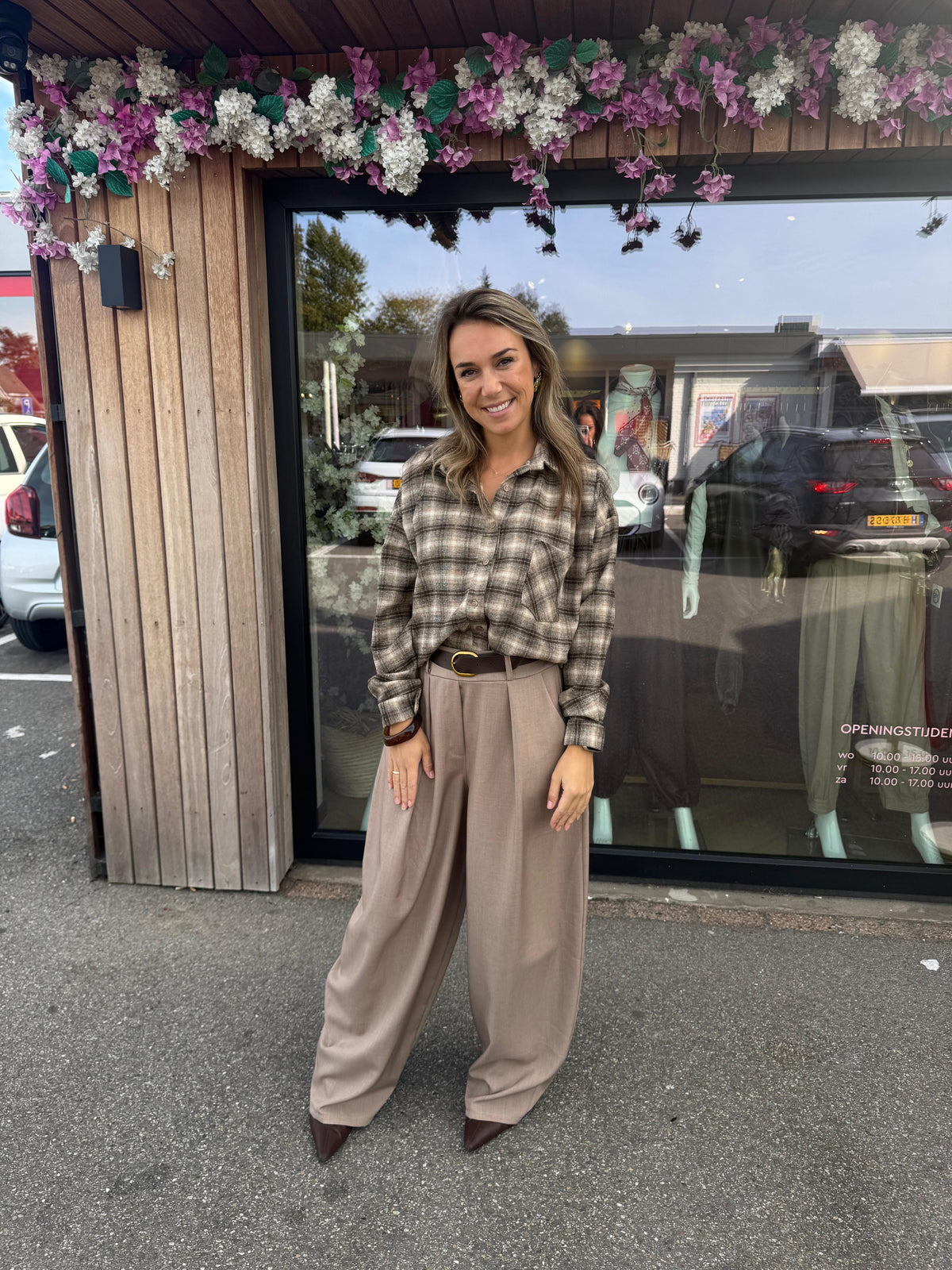 Blouse ruit bruin beige Bomber model Annie