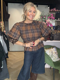 Pof Blouse Ruit Bruin 🤎