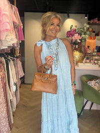 Linen halter dress with bow light blue 🩵