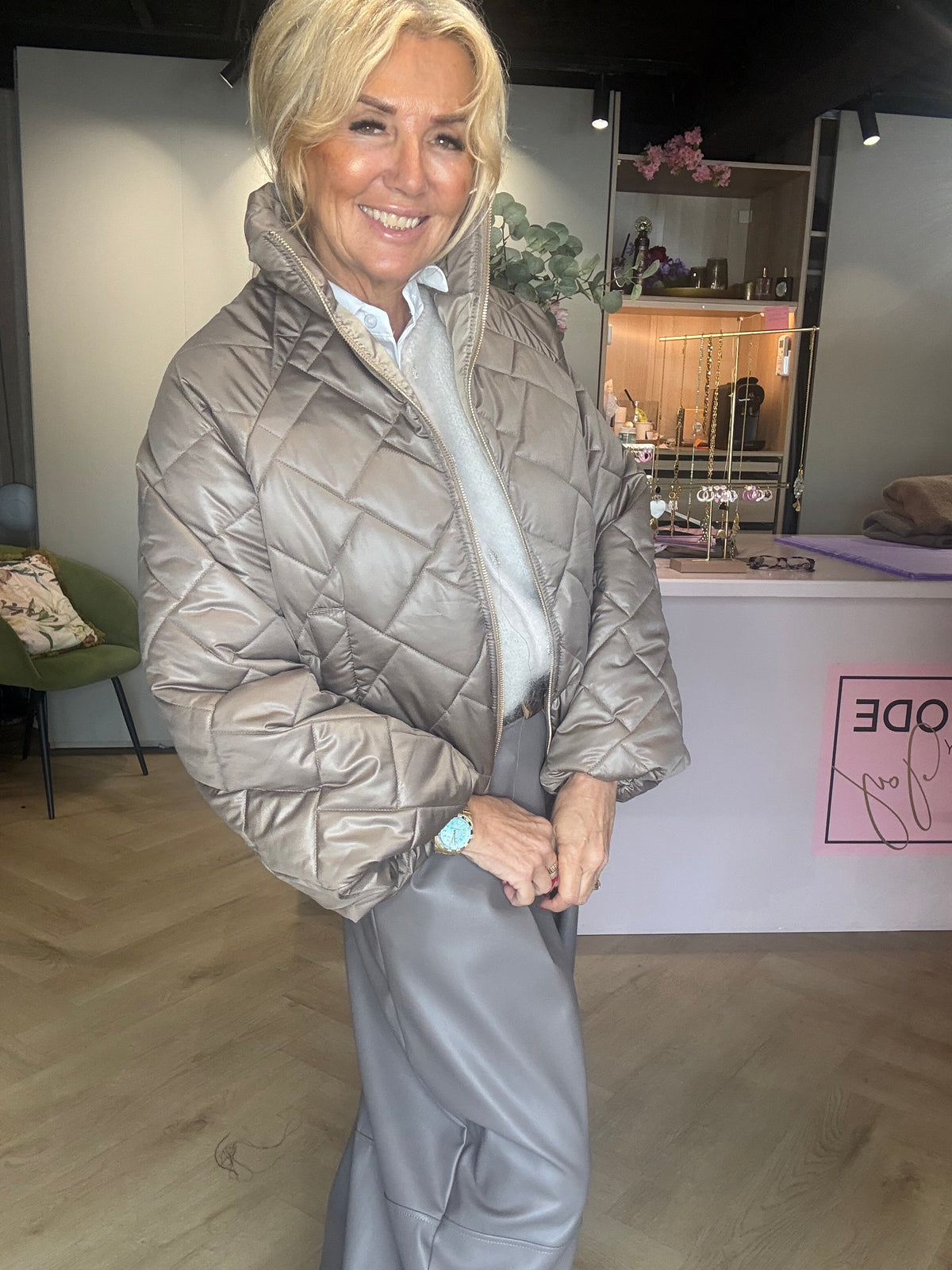 Eva Taupe Quilted Jacket