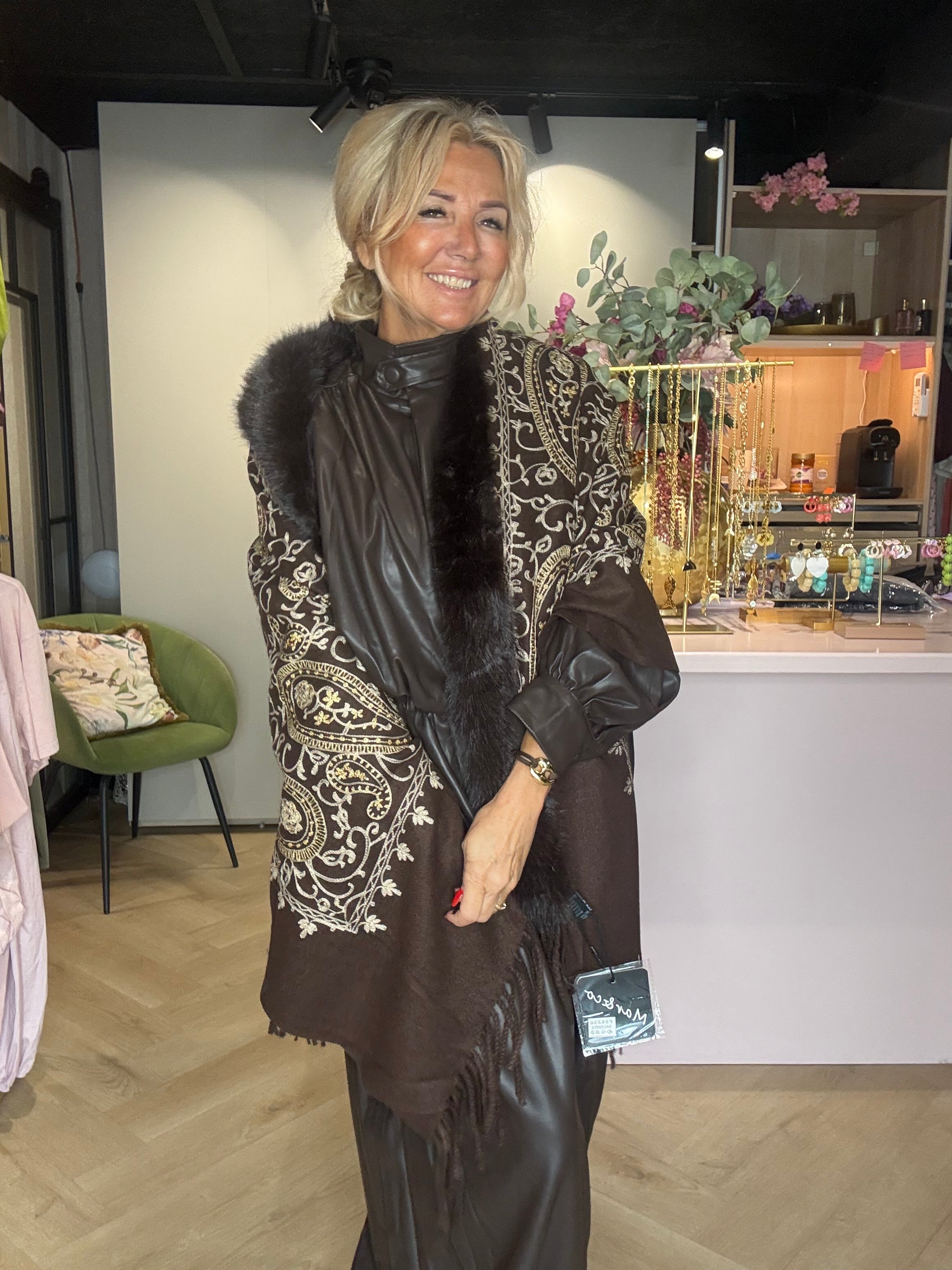 Shawl Dark brown Faux fur