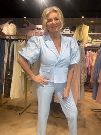 Triple Nine Blazer BLS3911 Korte Mouw Gouden knopen en Satijn afwerking | Licht Blauw