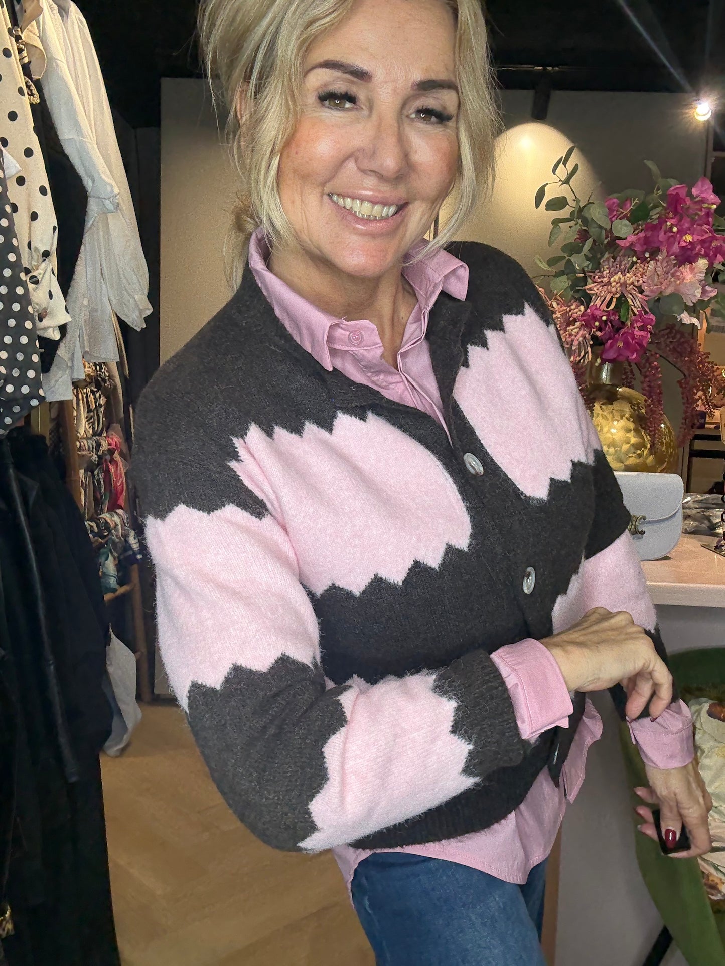 Vest Roos zigzag Rose / Bruin