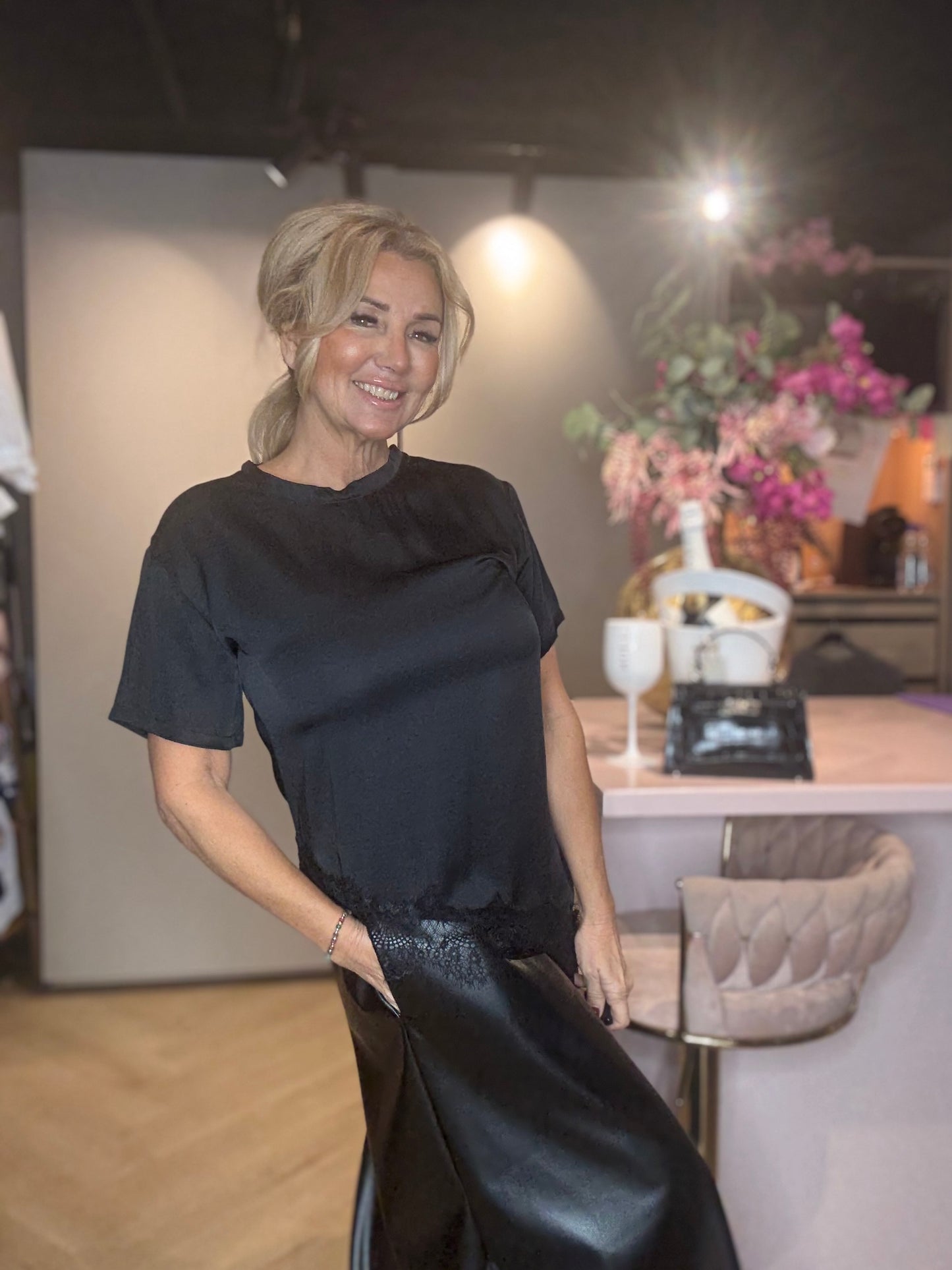 Top Satijn Lace Zwart