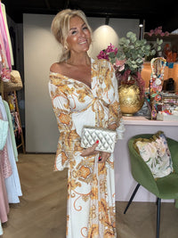 Robe longue Versace imprimé crème