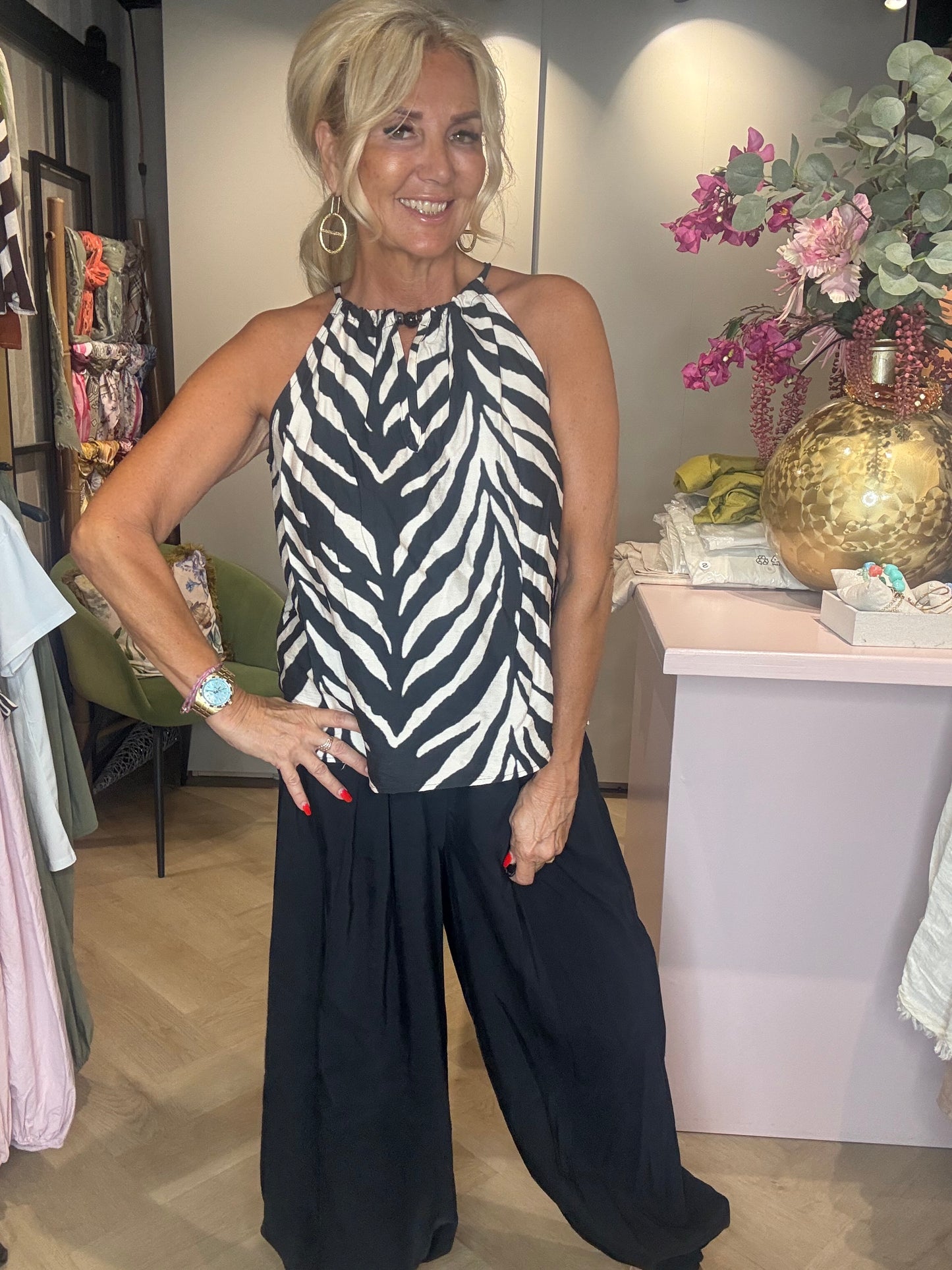 Top halter cebra negro 🦓