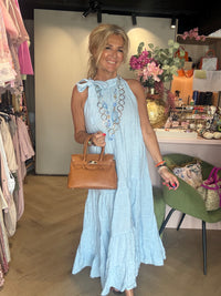 Linen halter dress with bow light blue 🩵