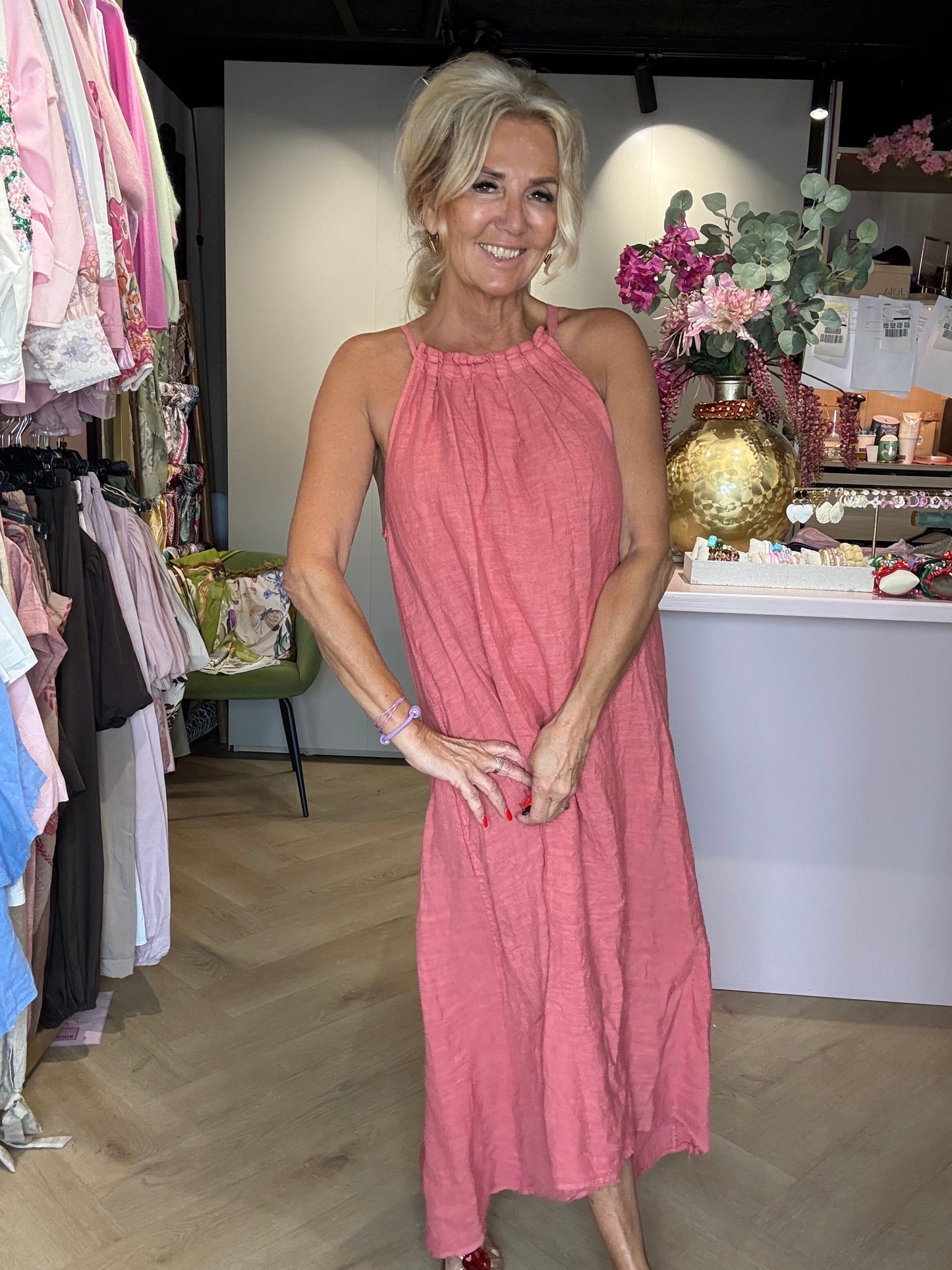 Halter jurk St Barths Linnen Blush
