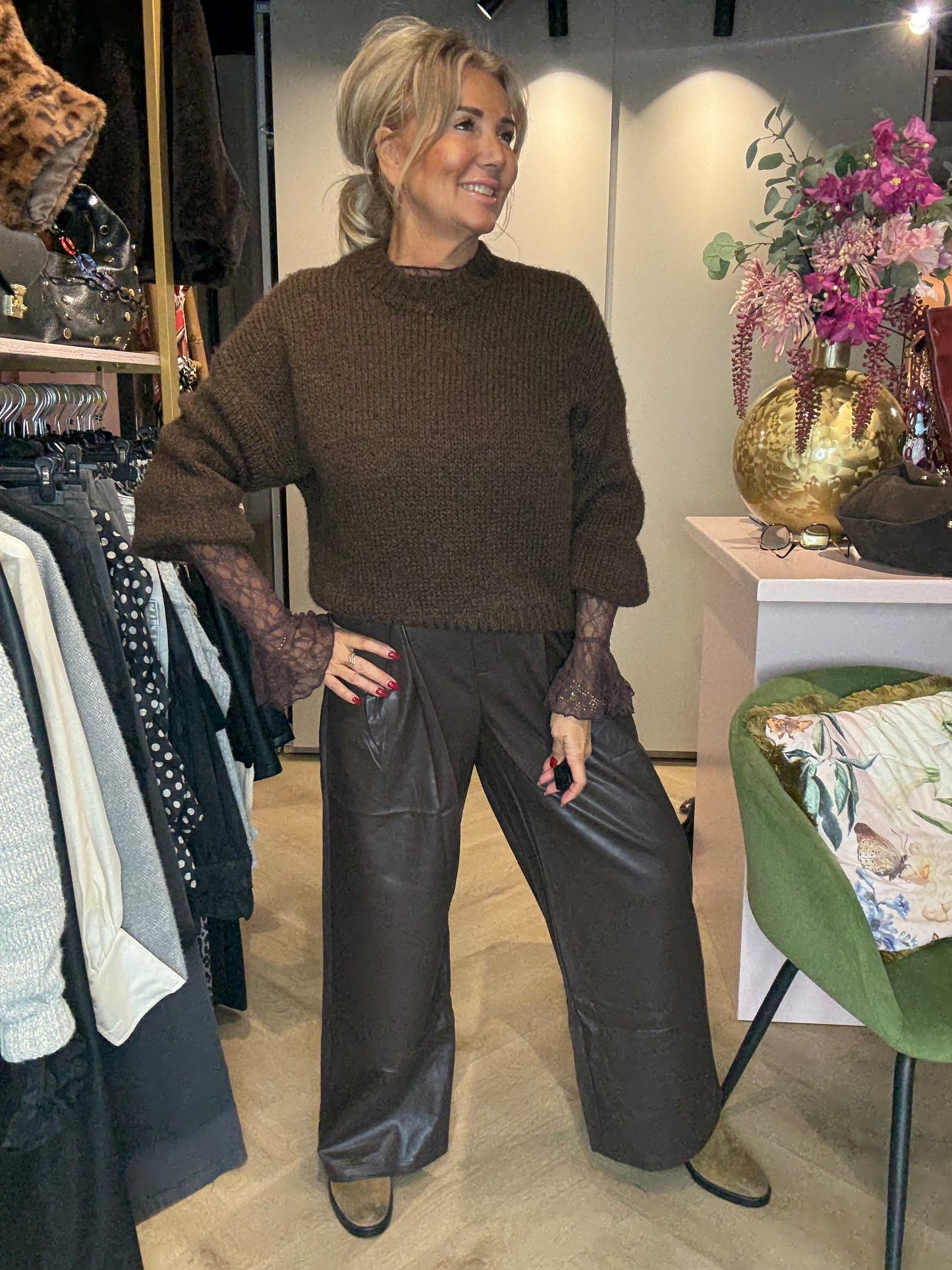 Leren Bandplooi Broek Bruin 🤎