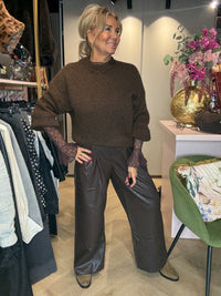 Leren Bandplooi Broek Bruin 🤎