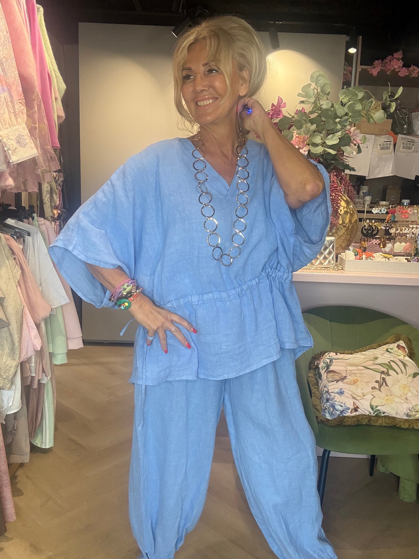 Linnenbluse Marbella lys blå