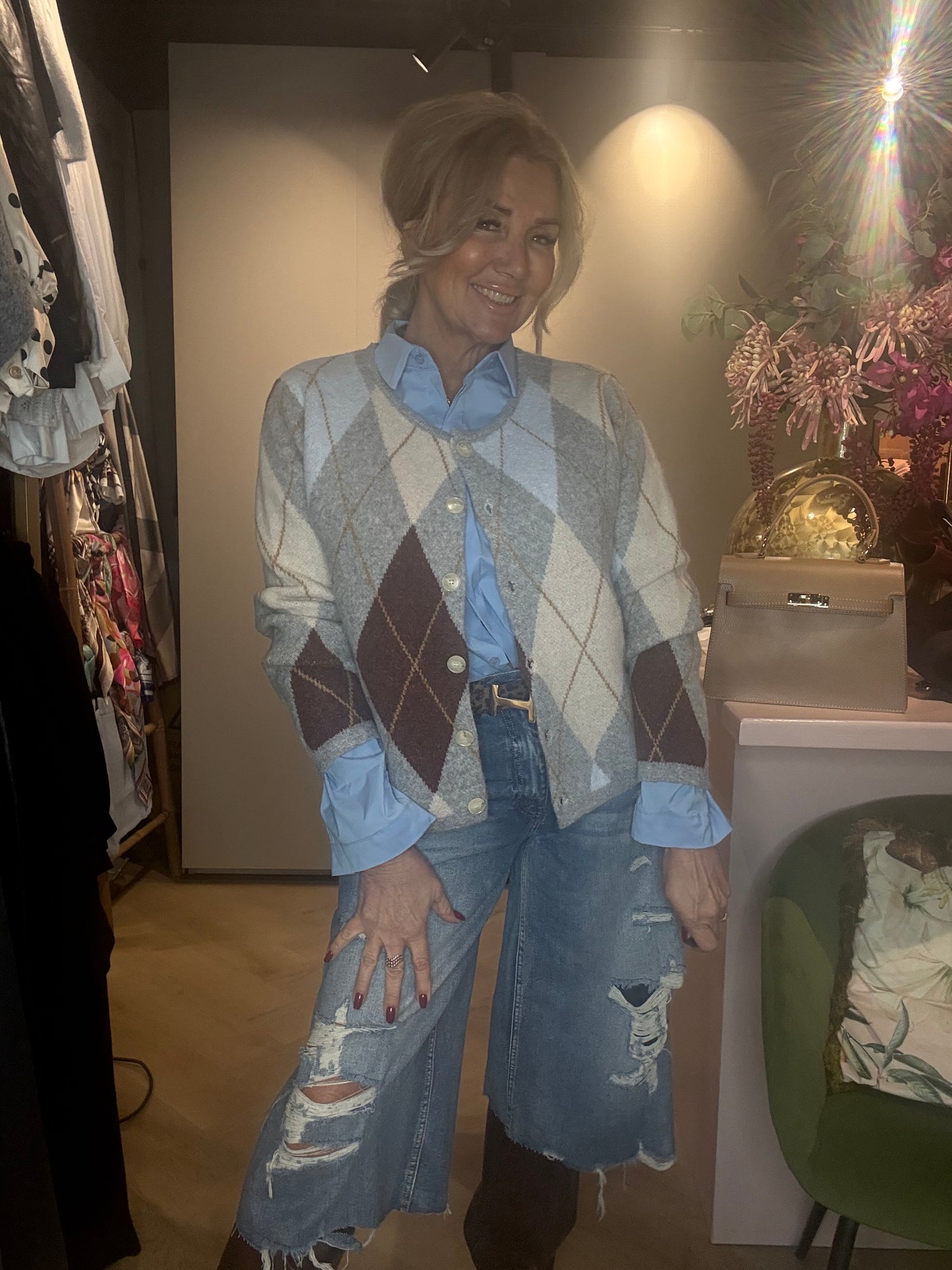 Vestje Classy Ruit Licht Blauw