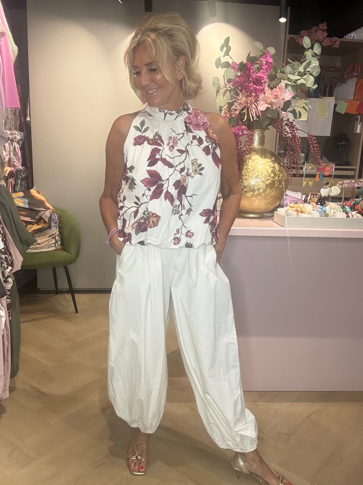 Halter top Flower kersen rood