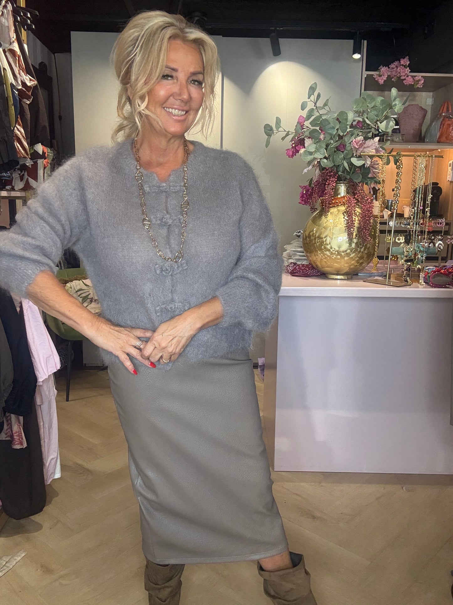 Gilet en mohair taupe chinois