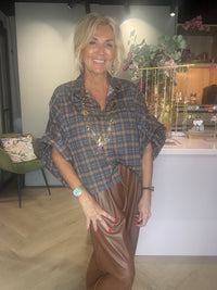 Blouse Emma à carreaux gris camel