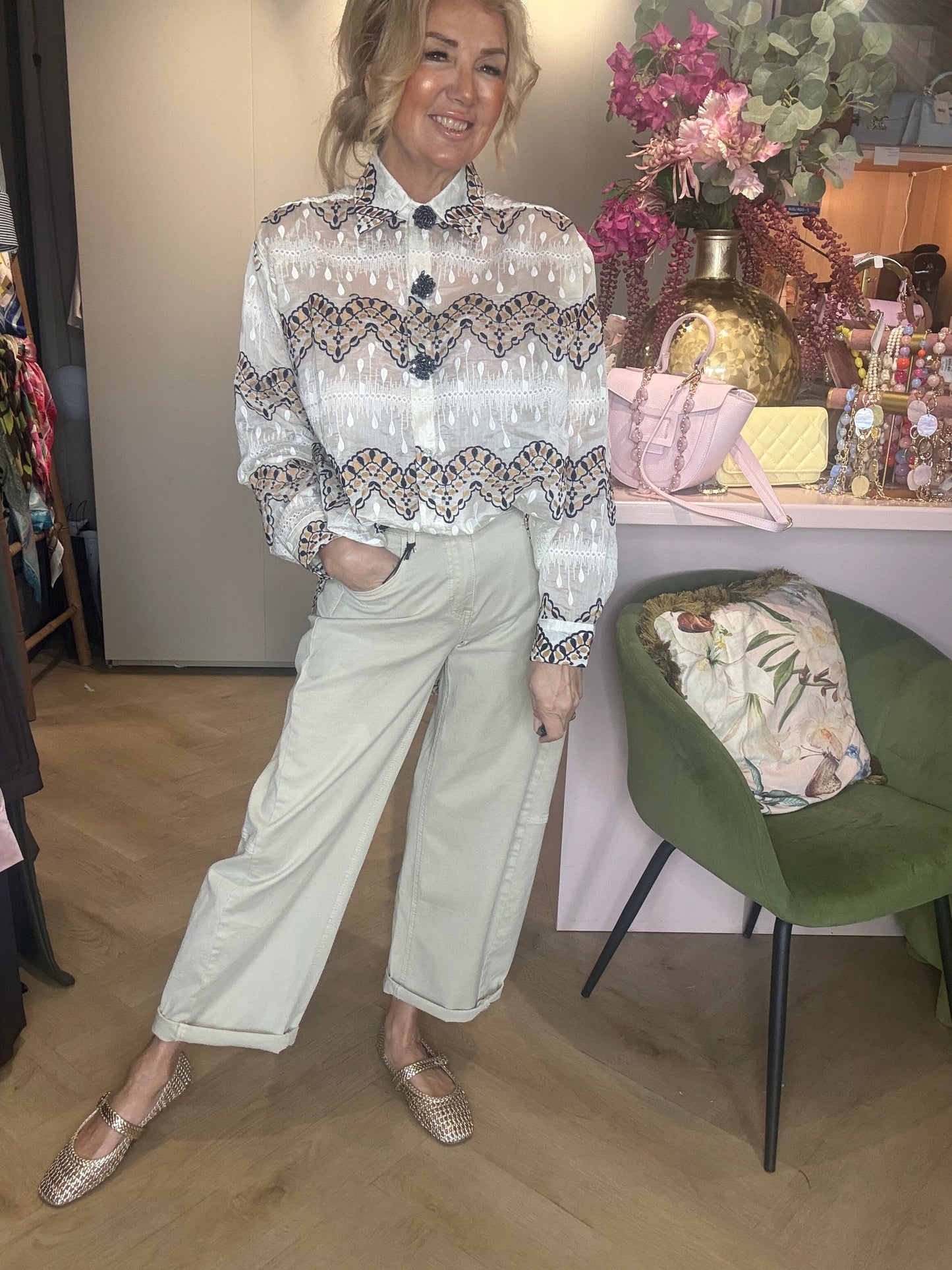 Bluzka Boho Zygzak Niebieska