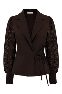 Triple Nine Blazer BLZ3906 Cross body Lace Sleeves Dark Brown
