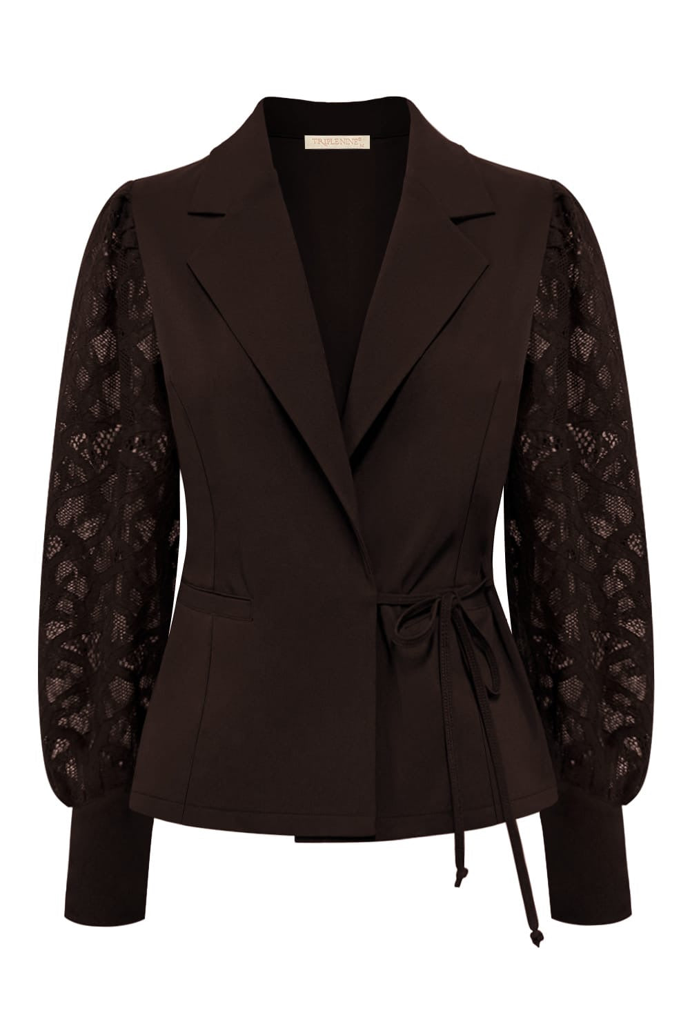 Triple Nine Blazer BLZ3906 Cross body Lace Sleeves Dark Brown