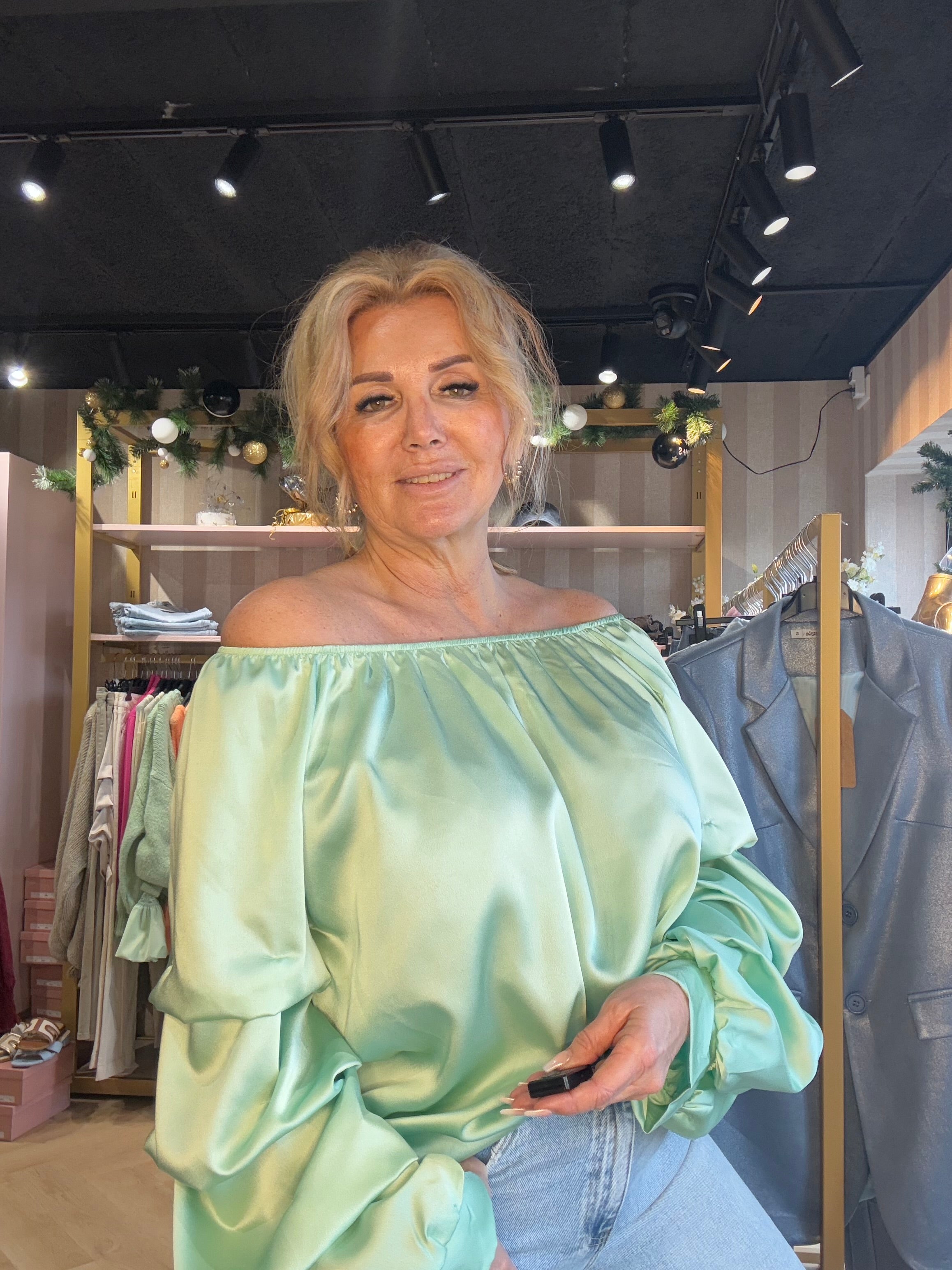 Blouse Fleur met gesmokte mouw Mint Groen