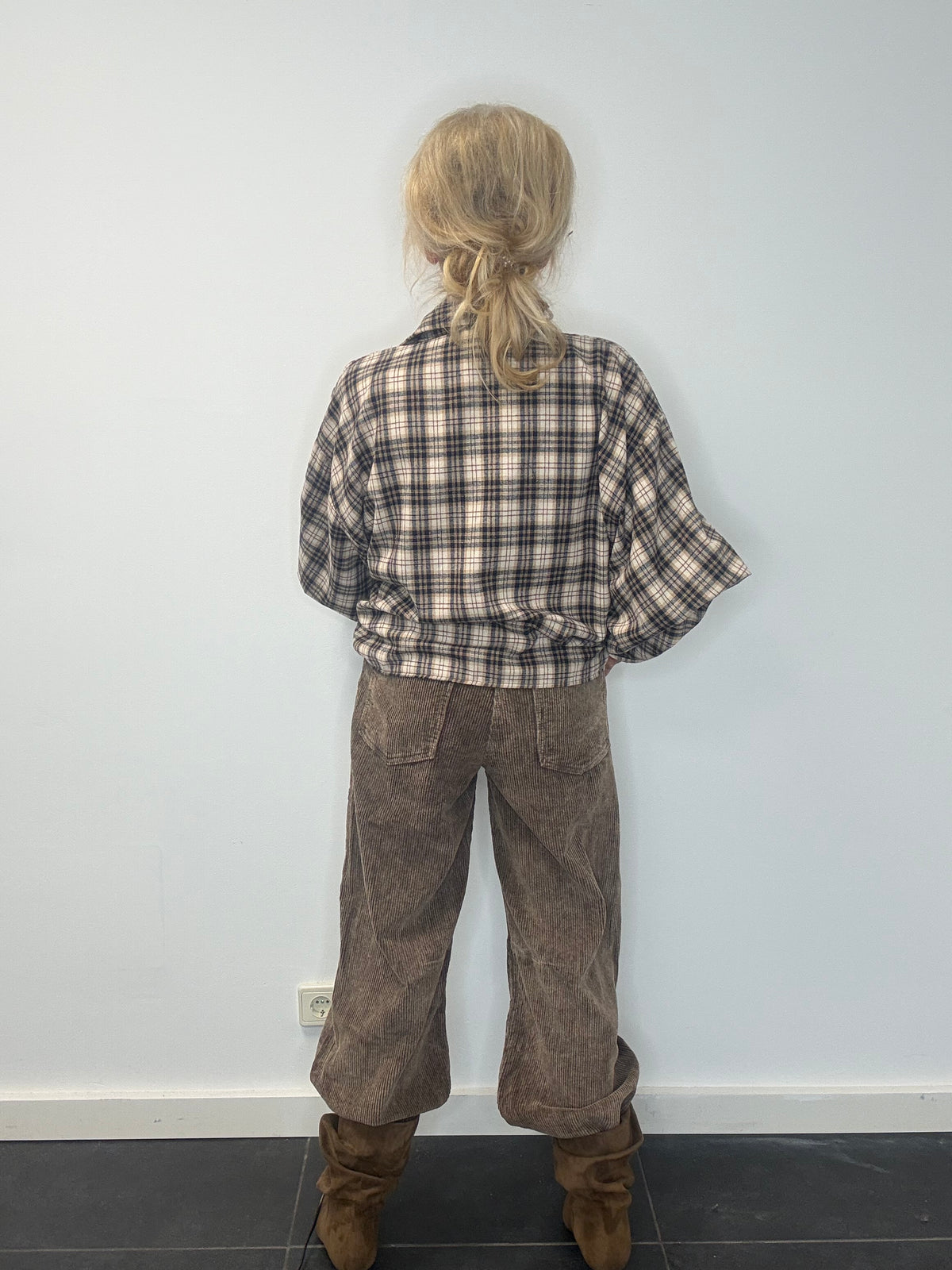 Rib broek met wijde pijpen, bruin