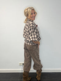 Rib broek met wijde pijpen, bruin