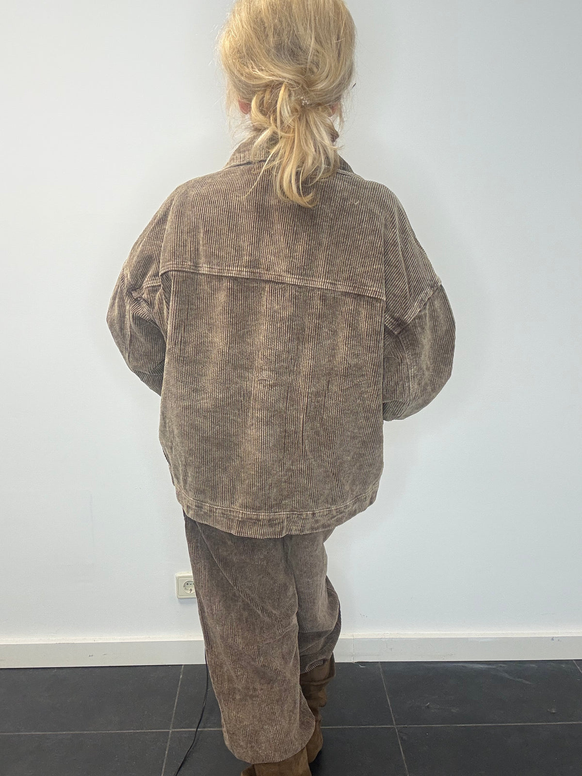 Rib jacket oversized bruin