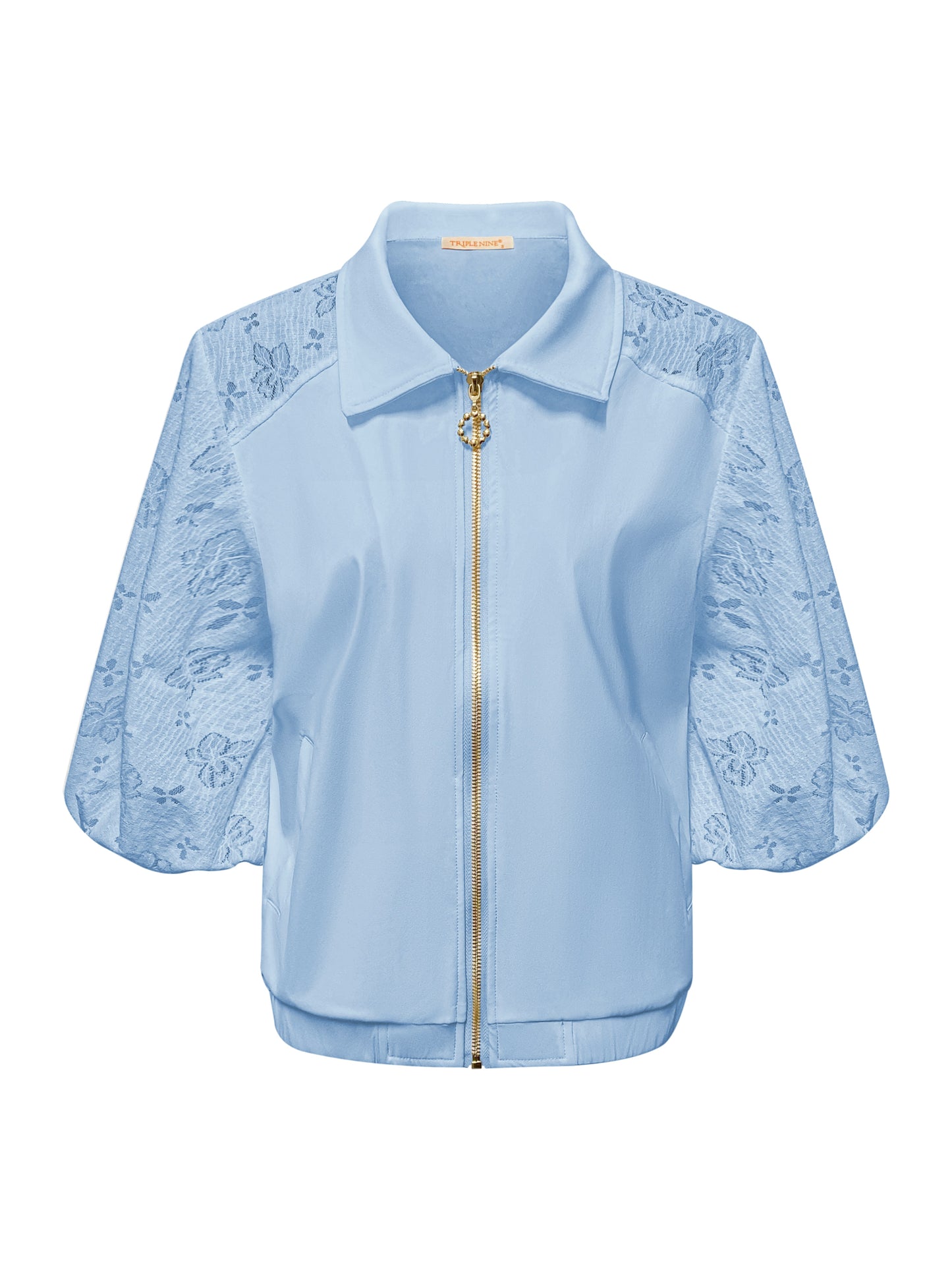 Triple Nine Jacket JA92409 | Short Sleeves with Zip and Lace Sleeves Licht Blauw