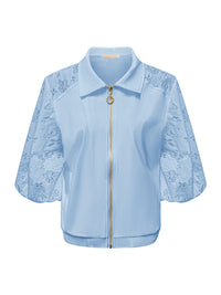 Triple Nine Jacket JA92409 | Short Sleeves with Zip and Lace Sleeves Licht Blauw