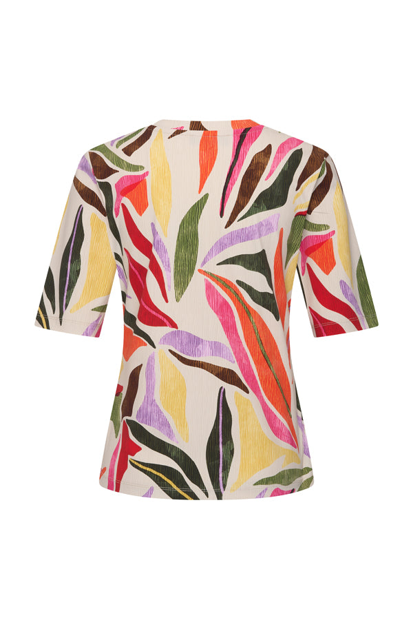 Mi Piace T-shirt V-hals Sommerblad Dans Print Off White MP202271SDPT