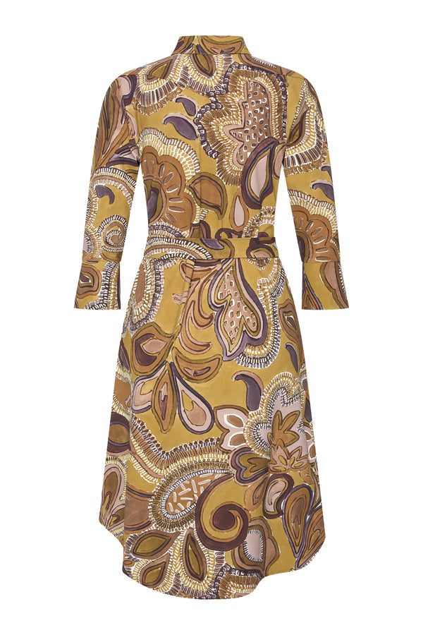 Mi Piace Vestido Bow Big Paisley Print Olive Oil - Vestido camisero con cinturón | MP202708BPPT