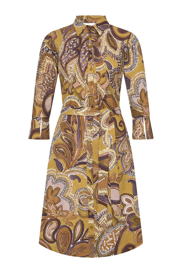 Mi Piace Dress Bow Big Paisley Print Olive Oil - voorkant