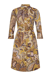 Mi Piace Dress Bow Big Paisley Print Olive Oil - voorkant