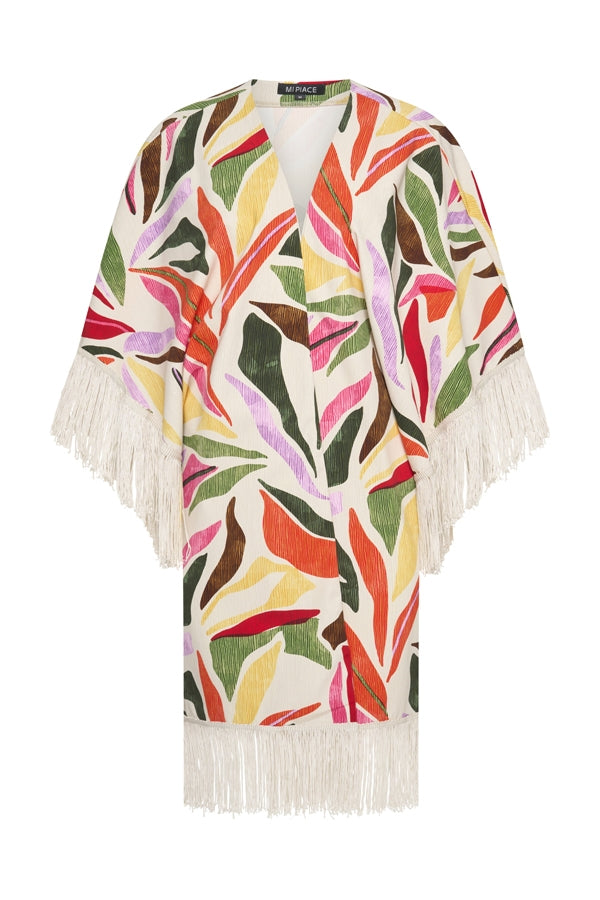 Mi Piace Fringe Kimono Sommerblad Dance Print Off White MP202809SDPT