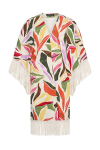Mi Piace Fringe Kimono Sommerblad Dance Print Off White MP202809SDPT