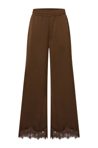 Mi Piace MP202907 broek Chestnut met wijde pijpen en kanten zoom, voorzijde